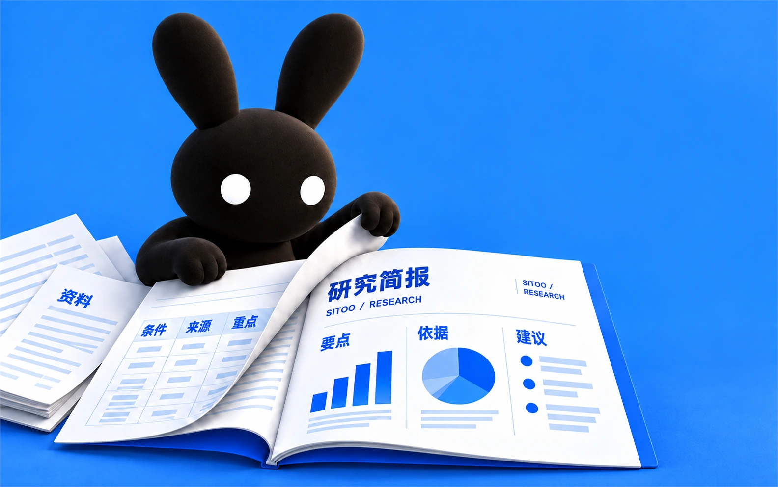 Sitoo 兔子翻开含有图表的蓝白研究报告