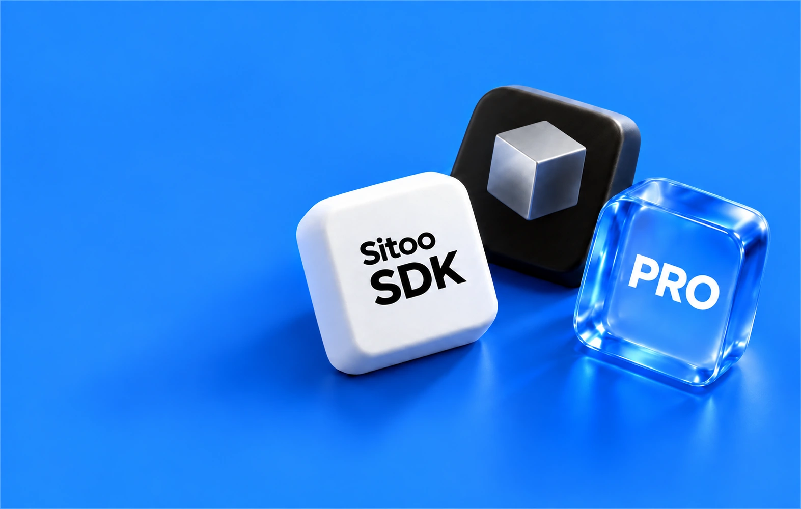 银色立方体、Sitoo SDK 和蓝色玻璃 PRO 实体按键